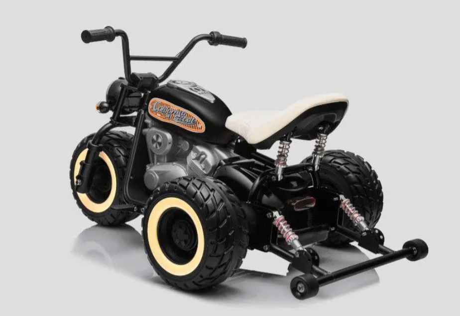 24V Kinder Elektro-Motorrad Trike – 2x800W Brushless Power | MP3 & LED | Ledersitz - schwarz
