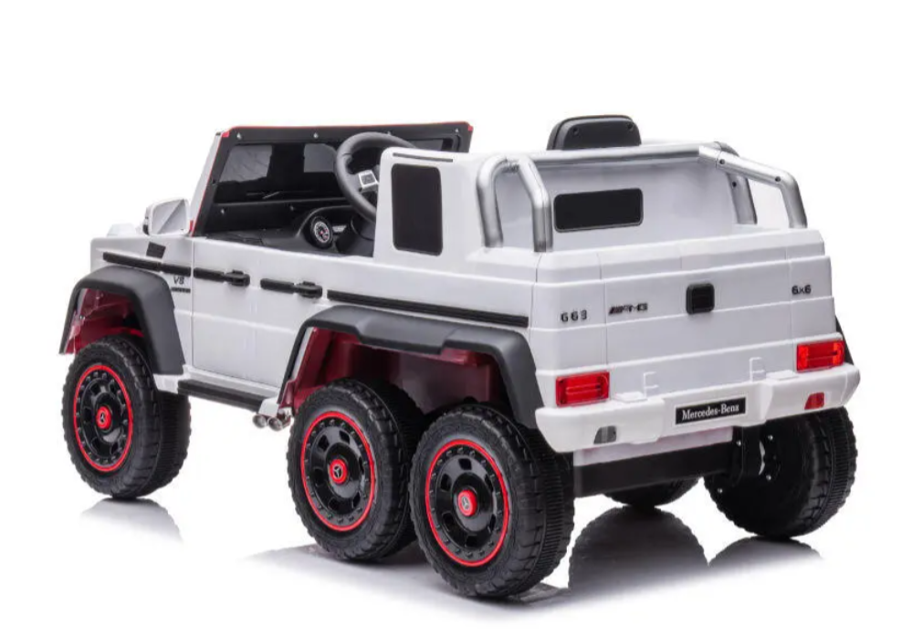 Kinder Elektroauto Mercedes G63 AMG 6x6 lizenziert - EVA+Leder+LED, 4 Motoren
