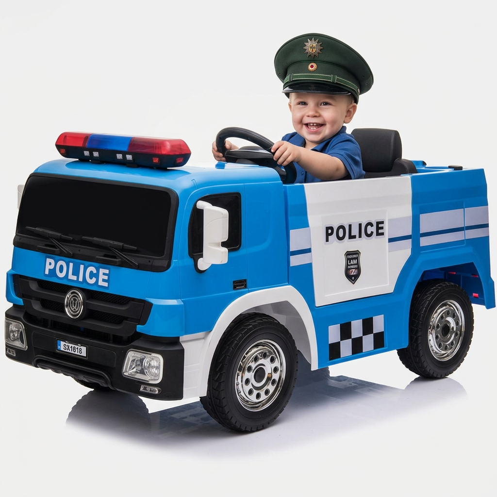 Kinder Elektro-LKW Polizei 12V – Blaues Polizeiauto mit Sirene