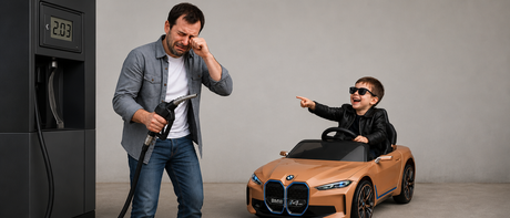 Papa weint an der Zapfsäule, Junior lacht: Warum Kinder-Elektroautos die wahre Antwort auf die Spritkrise sind