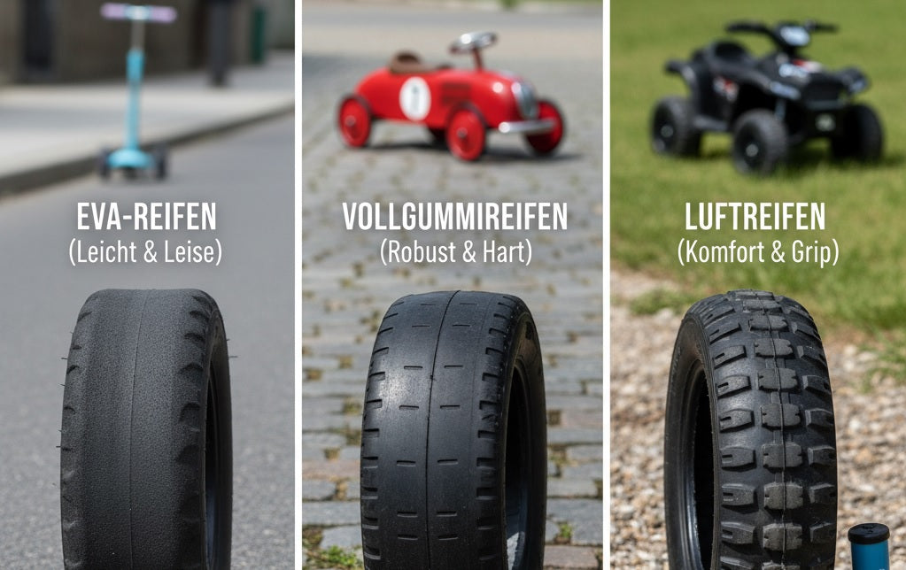 Für jeden Untergrund die richtige Wahl: EVA-, Vollgummi- oder Luftreifen – Welche Reifen sind die besten für das Kinderauto?
