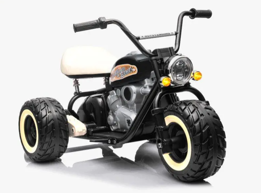 24V Kinder Elektro-Motorrad Trike – 2x800W Brushless Power | MP3 & LED | Ledersitz - schwarz