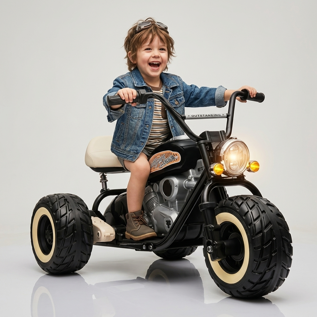 24V Kinder Elektro-Motorrad Trike – 2x800W Brushless Power | MP3 & LED | Ledersitz - schwarz