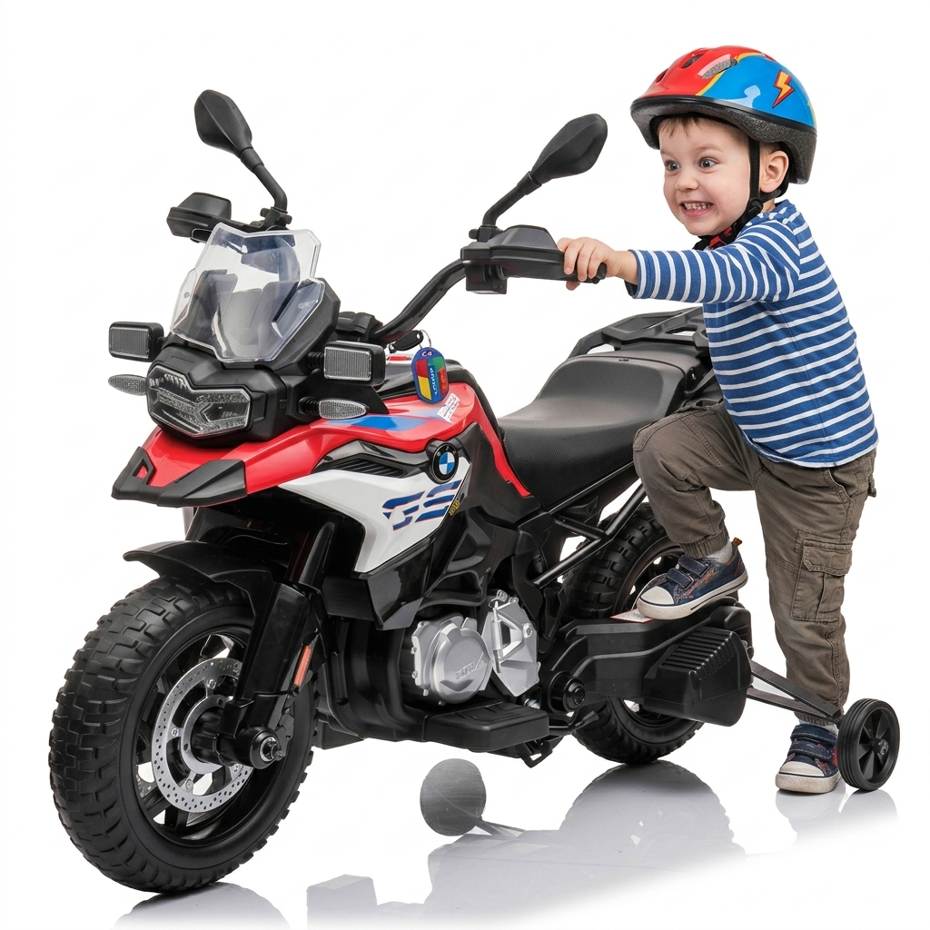 BMW F850 GS Kinder Elektromotorrad 12V – Kindermotorrad mit EVA-Reifen, Stützrädern, Musik & Licht
