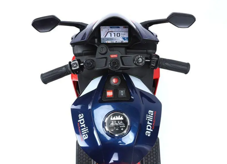 Aprilia Kindermotorrad 24V – Brushless Motor (20 km/h) – Elektro-Motorrad mit Ledersitz & EVA-Reifen